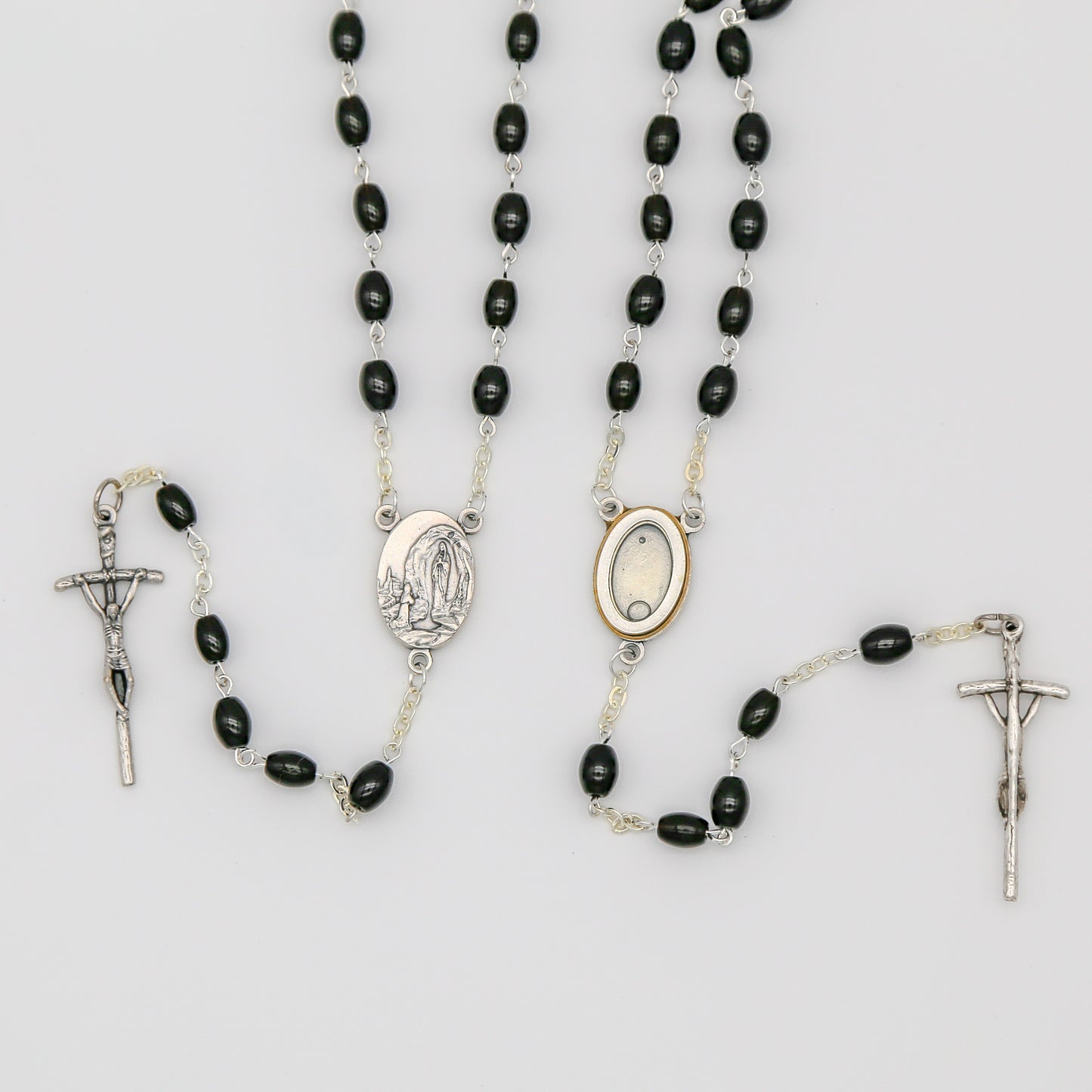 Lourdes Water Rosary with Black Oval Beads