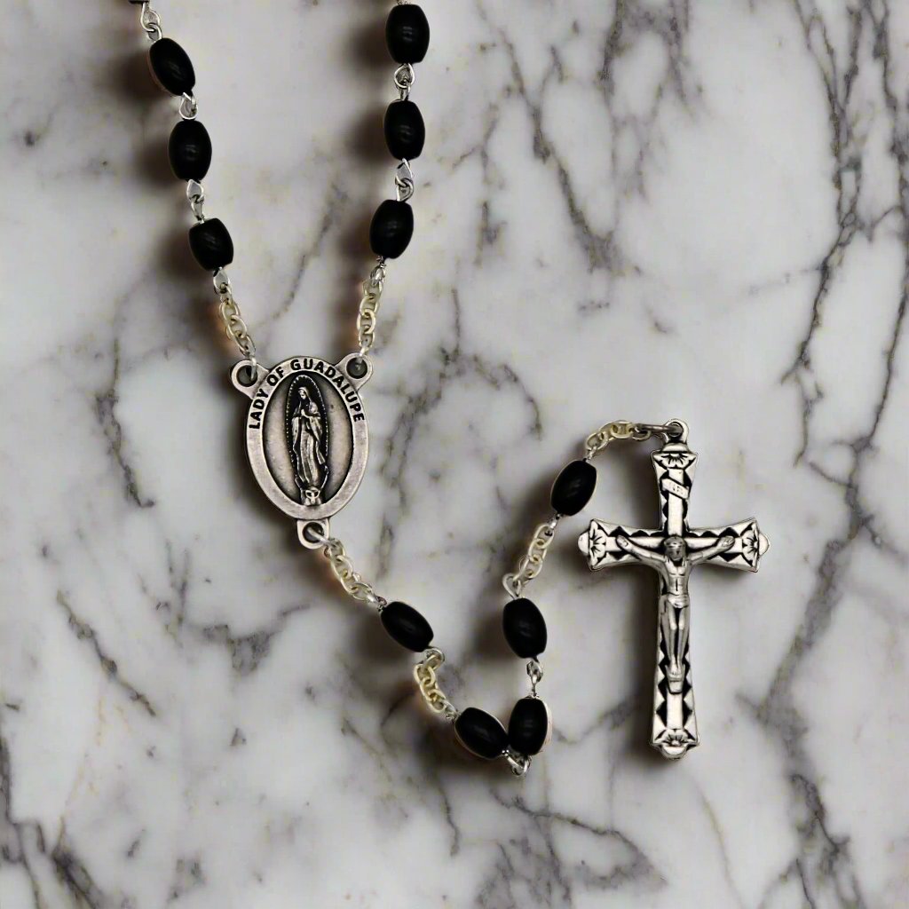 Our Lady of Guadalupe Rosary in Silver and Black